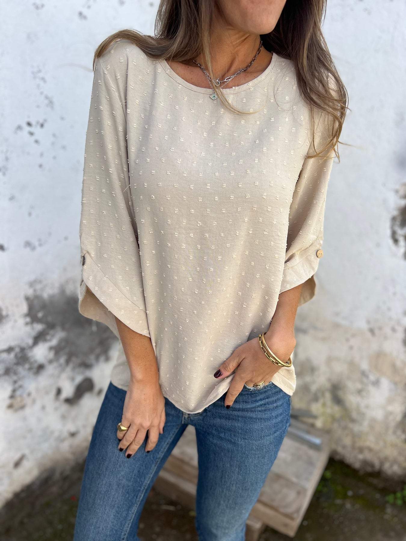 Round Neck Chiffon Jacquard Fashion Casual Loose Sweater For Women
