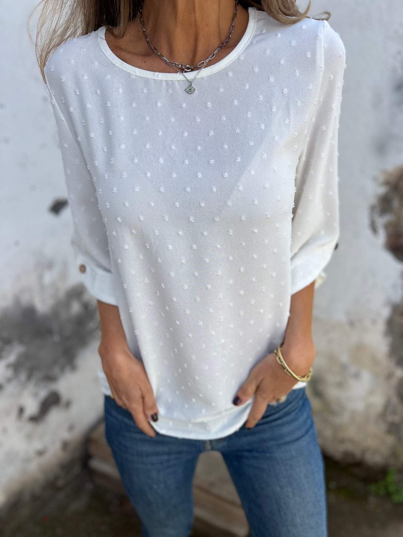 Round Neck Chiffon Jacquard Fashion Casual Loose Sweater For Women