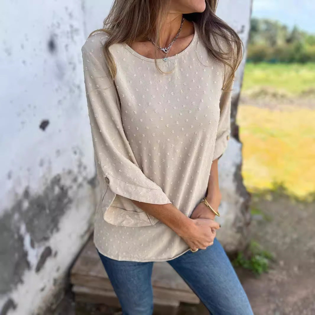 Round Neck Chiffon Jacquard Fashion Casual Loose Sweater For Women