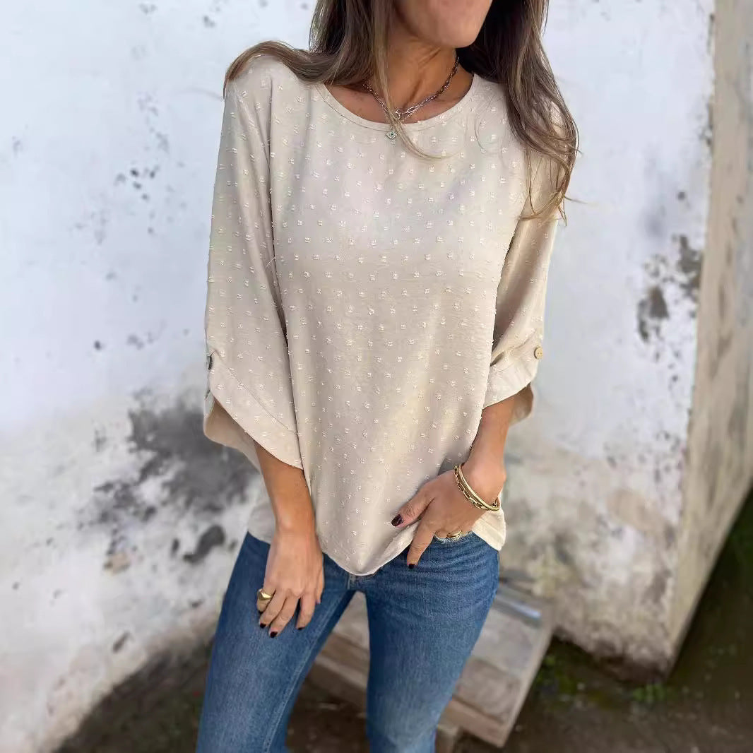 Round Neck Chiffon Jacquard Fashion Casual Loose Sweater For Women