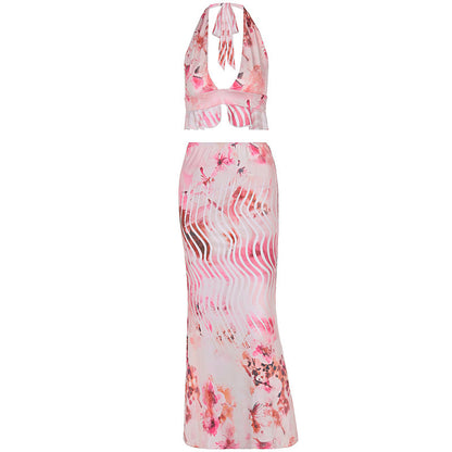 Halterneck Printed Holiday Suit Women's Clothing