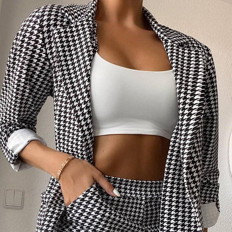 European And American Women's Clothing Houndstooth Blazer