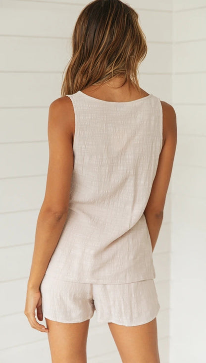 European And American Women's Clothing Sexy V-neck Button Vest Fashion Casual Shorts Suit