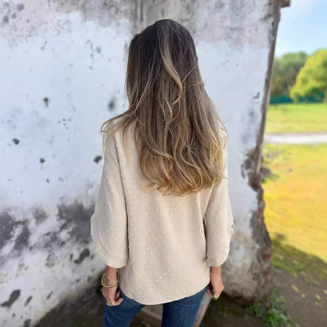 Round Neck Chiffon Jacquard Fashion Casual Loose Sweater For Women