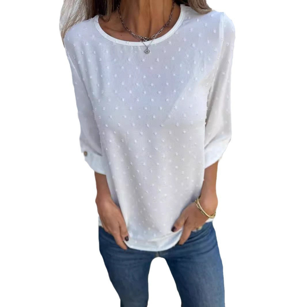 Round Neck Chiffon Jacquard Fashion Casual Loose Sweater For Women