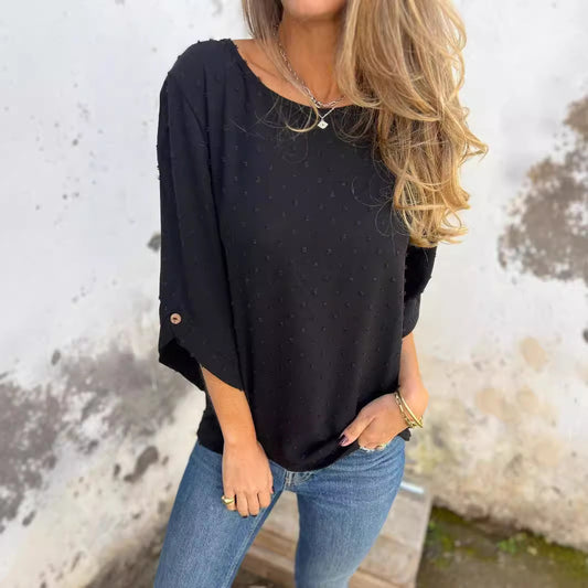 Round Neck Chiffon Jacquard Fashion Casual Loose Sweater For Women