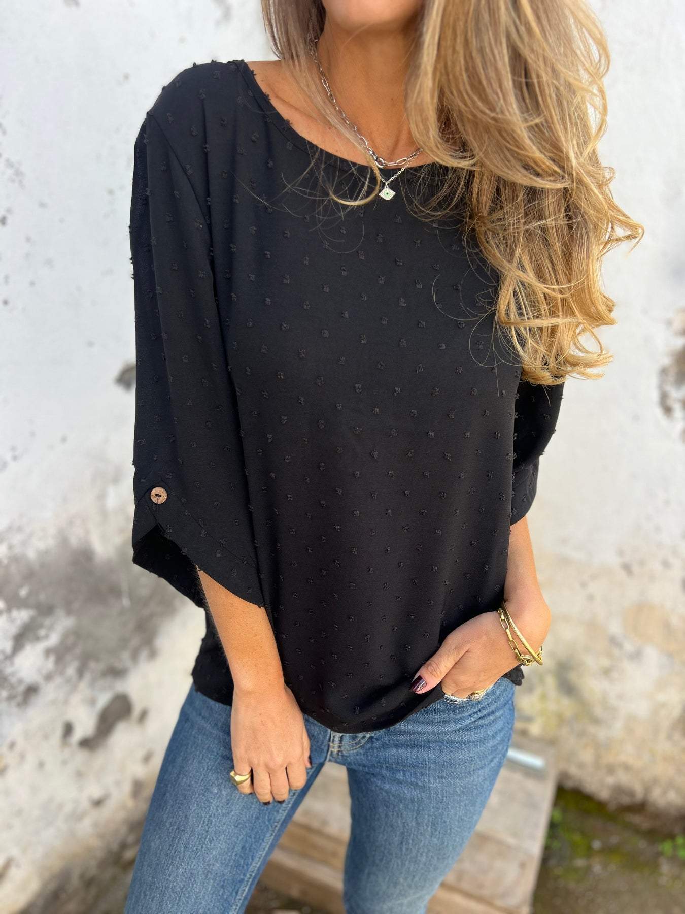 Round Neck Chiffon Jacquard Fashion Casual Loose Sweater For Women