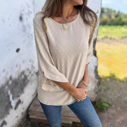 Round Neck Chiffon Jacquard Fashion Casual Loose Sweater For Women